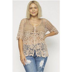 Taupe Crochet Lace Cardigan